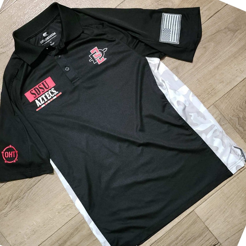 Colosseum SDSU Aztecs Mens Polo Shirt Black Camo OHT Military Appreciation M